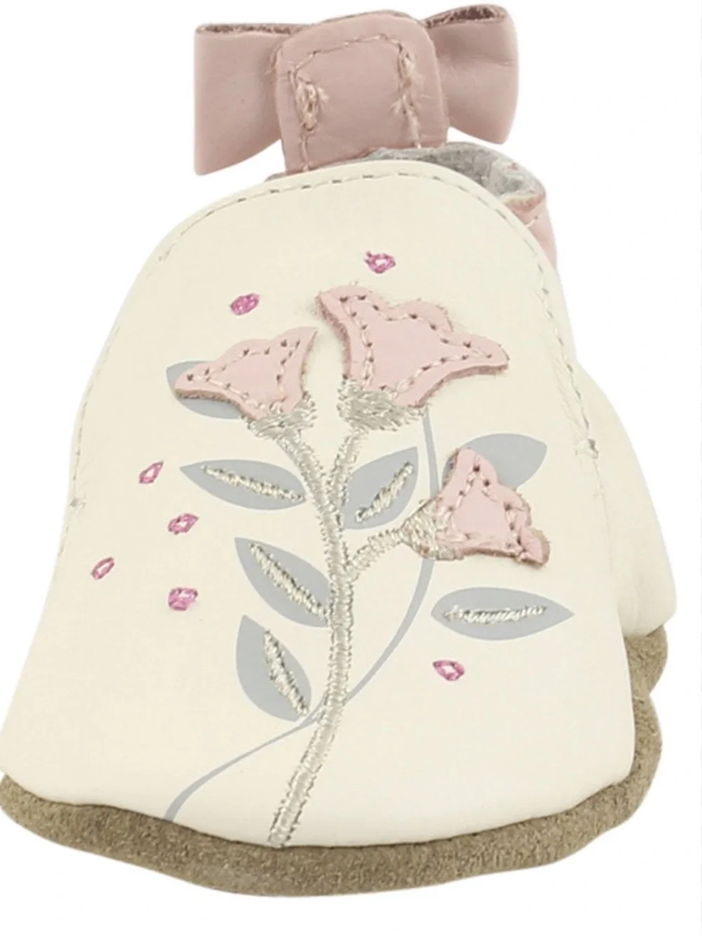 Robeez Cream Leather Floral Appliqué Baby Slip-On Shoes